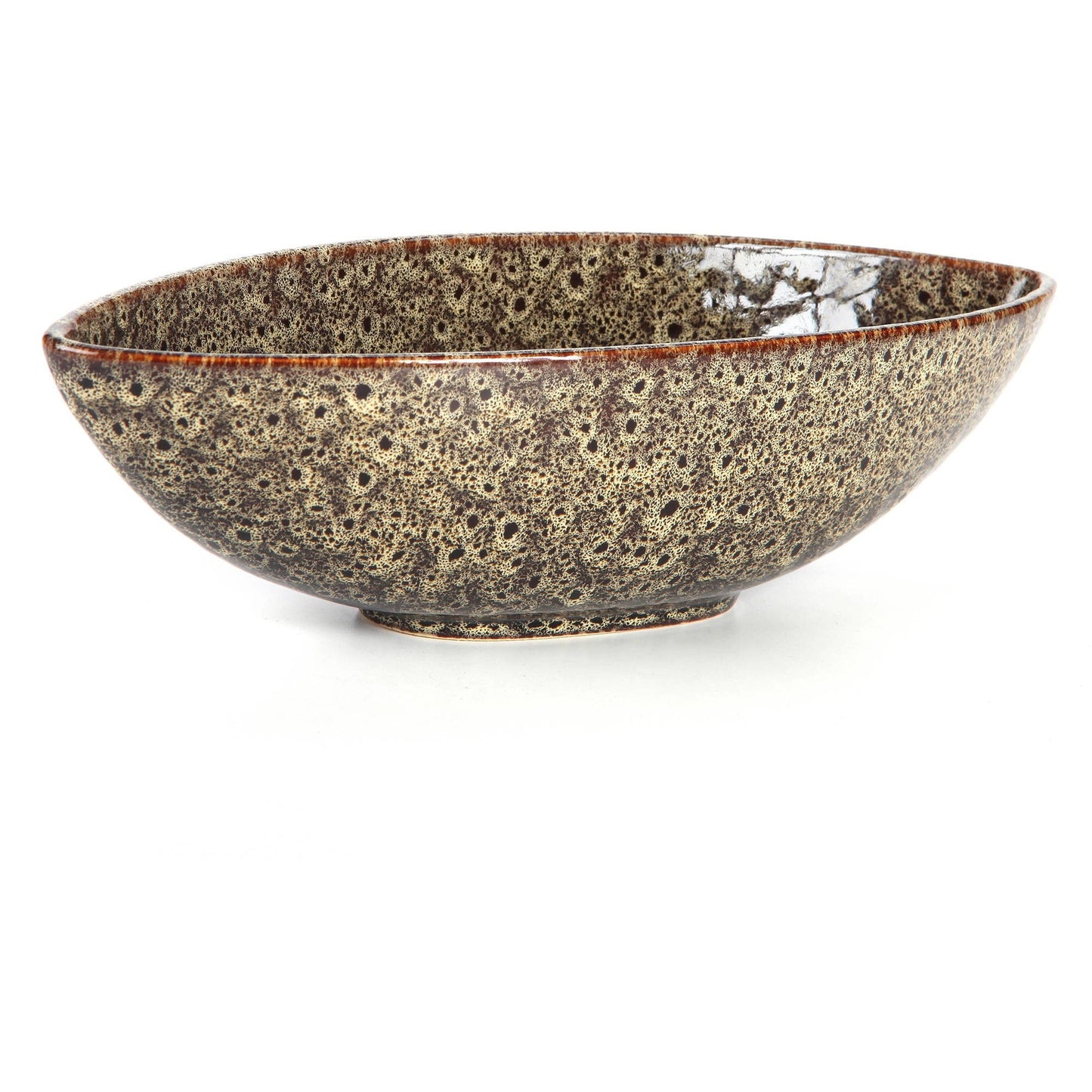 Ceramic Peacock-Feather Pattern Oval Bowl for Home Decoration