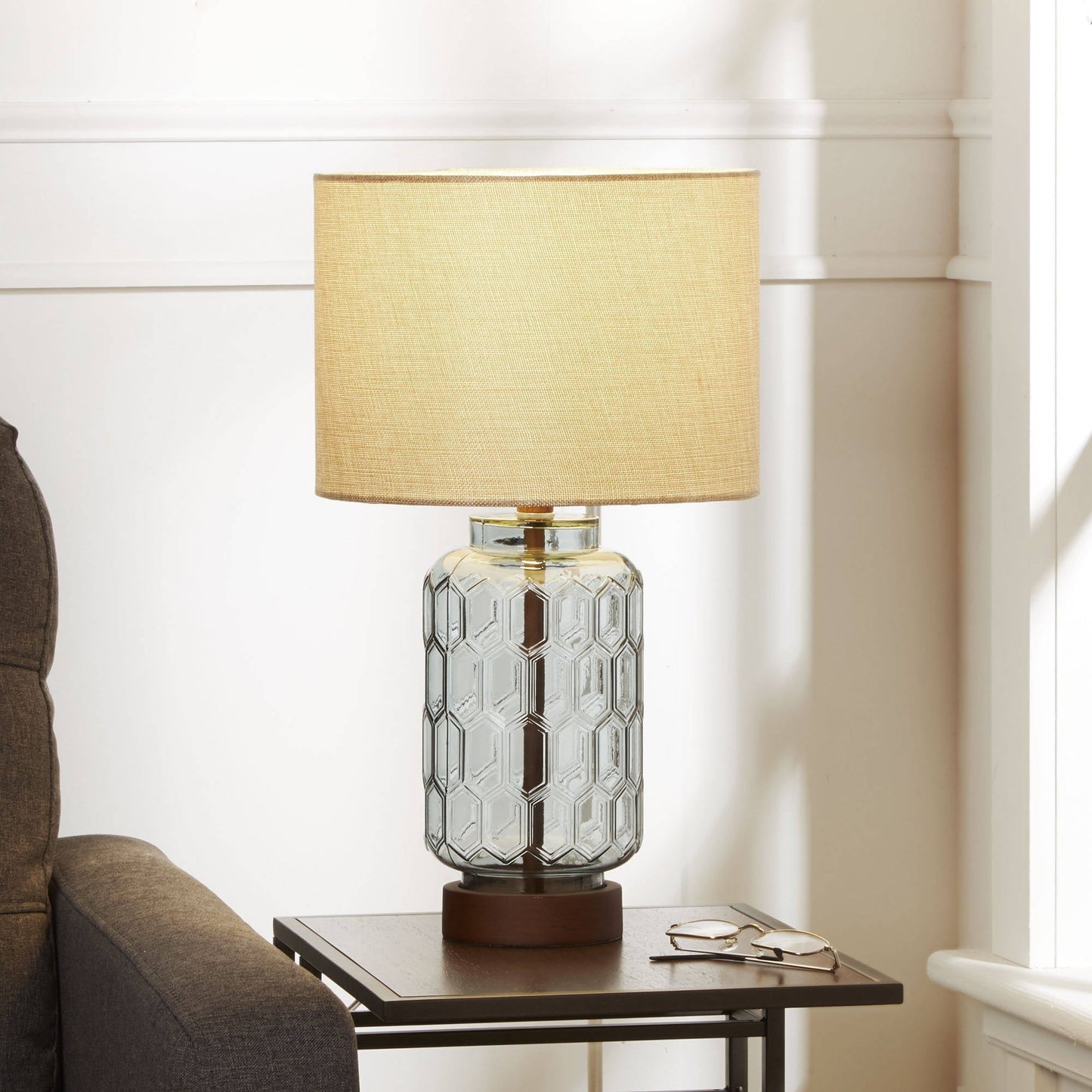 Blue Geo Textured Glass Table Lamp