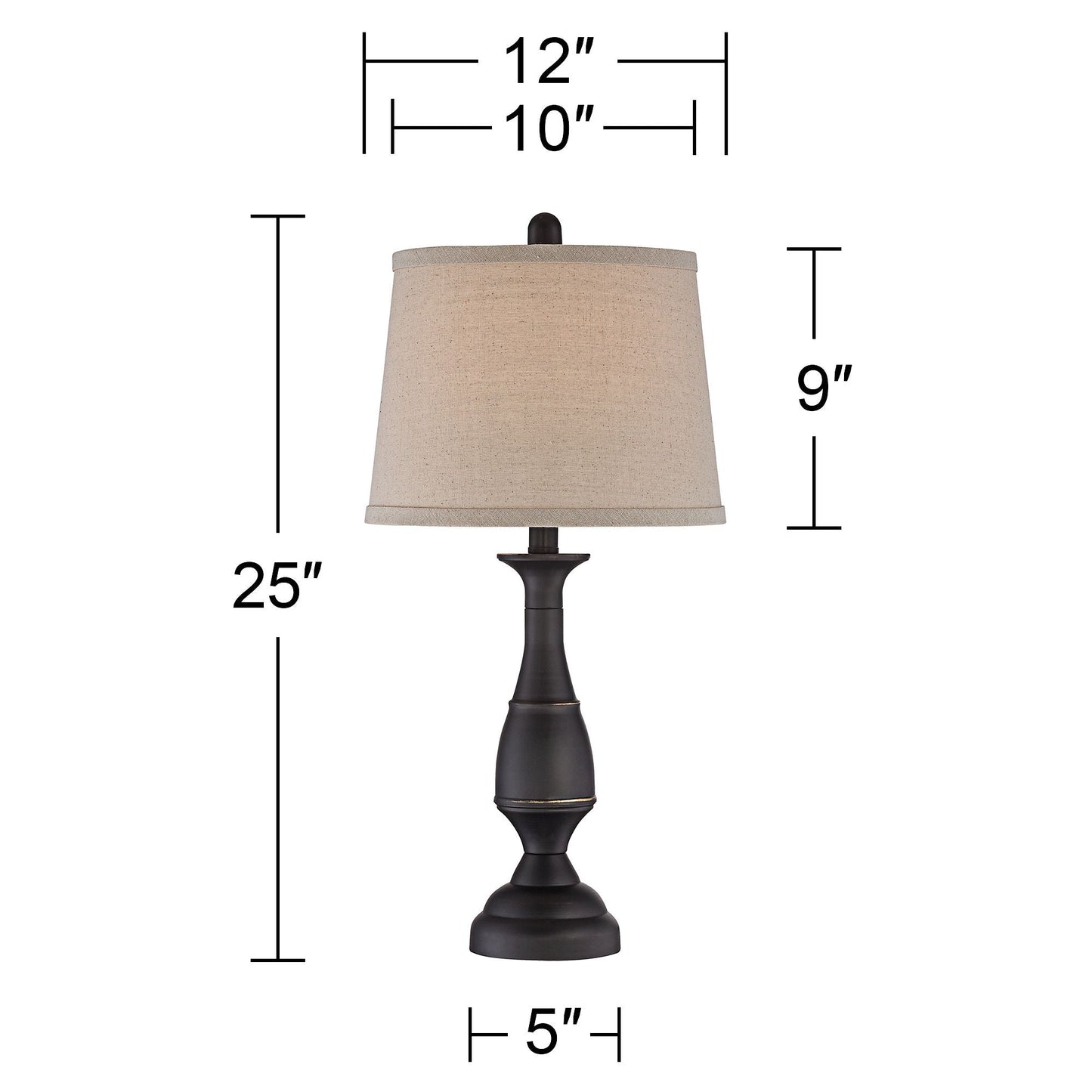 Traditional Table Lamps Set of 2 Dark Bronze Metal Beige Linen