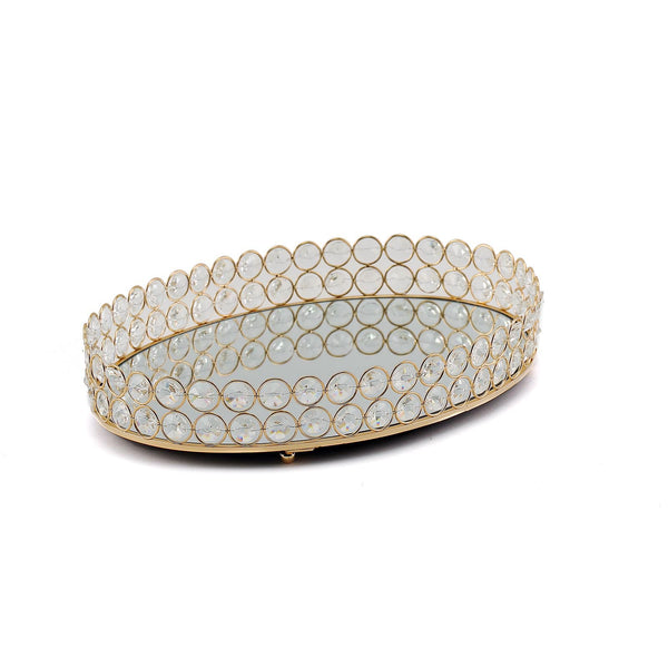 Set of 2 Gold Metal Crystal Beaded Decorative Serving Trays