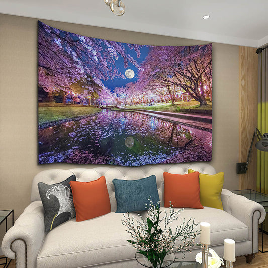 Moon Night Cherry Blossom Tapestry for Home Decoration