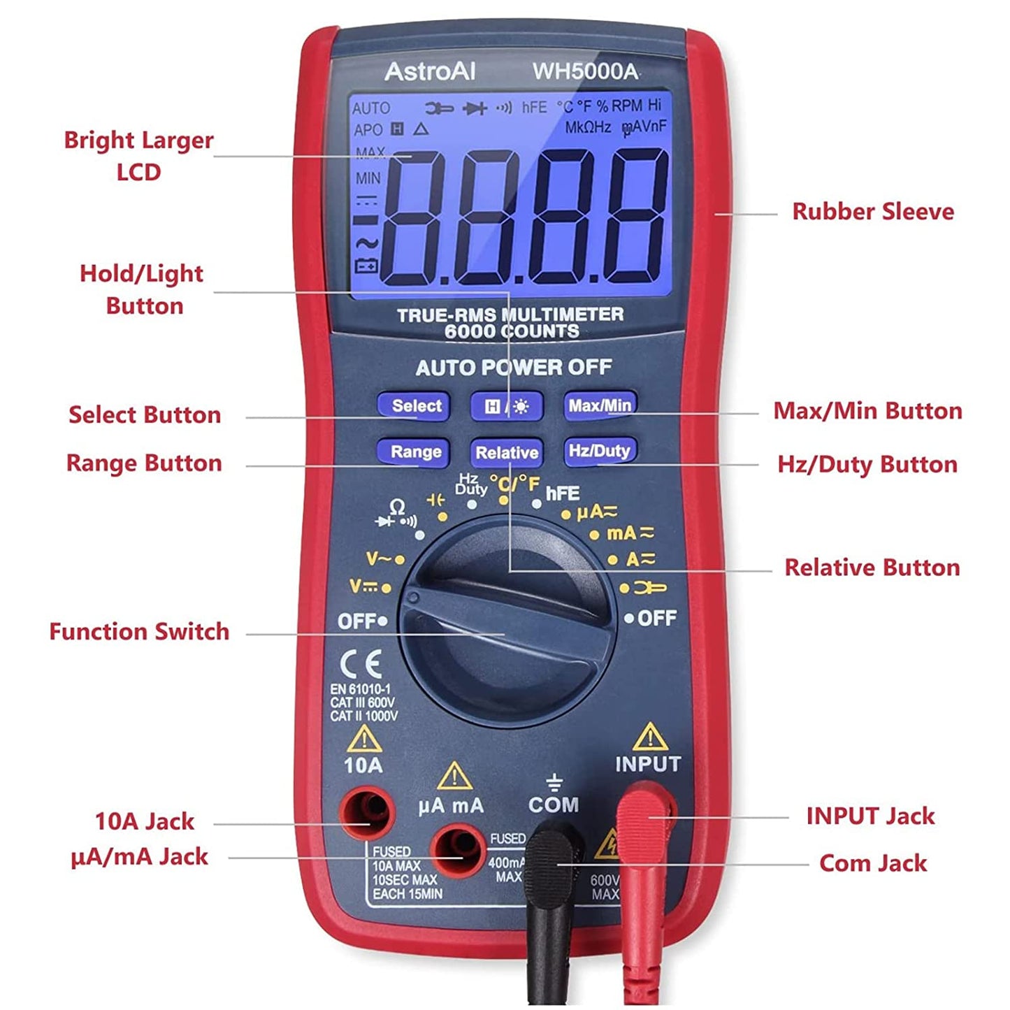 Digital Multimeter TRMS 6000 Counts Volt Meter Ohmmeter Auto-Ranging Tester