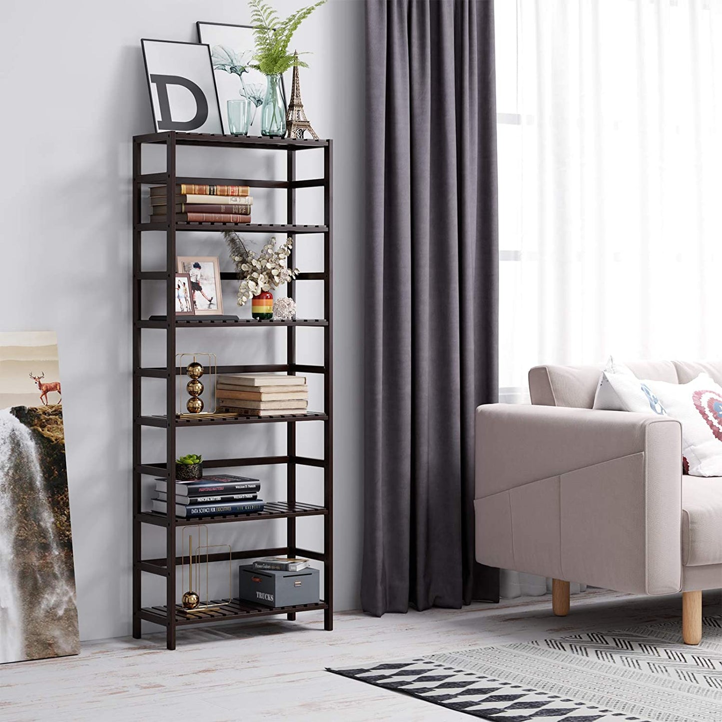 6-tier Tower Bamboo  Shelf  Bookcase