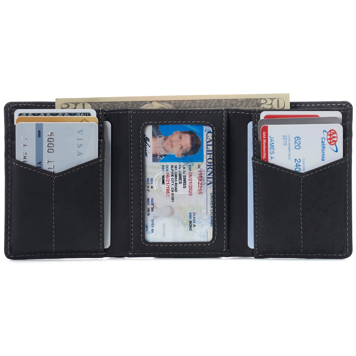Mens RFID Protected Trifold Genuine Leather Wallet ID Window