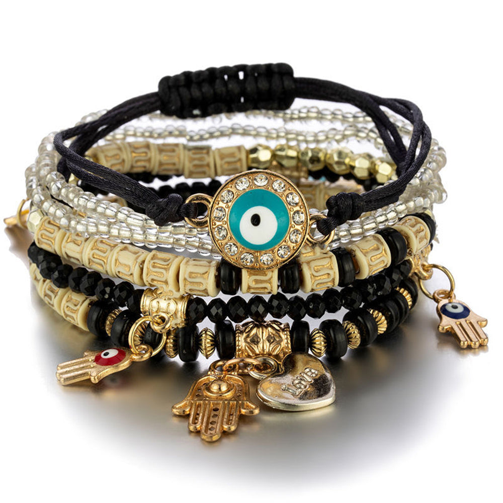 Multilayer Evil Eye Bohemian Stretch Beads Bracelets for Women