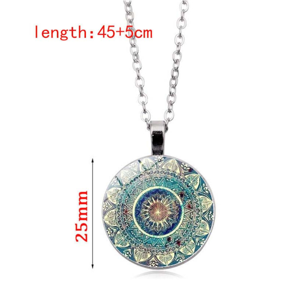 Cabochon Pendant Mandala Necklace Bracelet Earrings Jewelry Set for Women