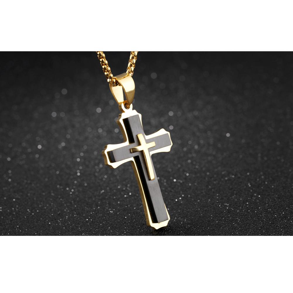 Stainless Steel Large Layered Cross Pendant Necklace, for Men