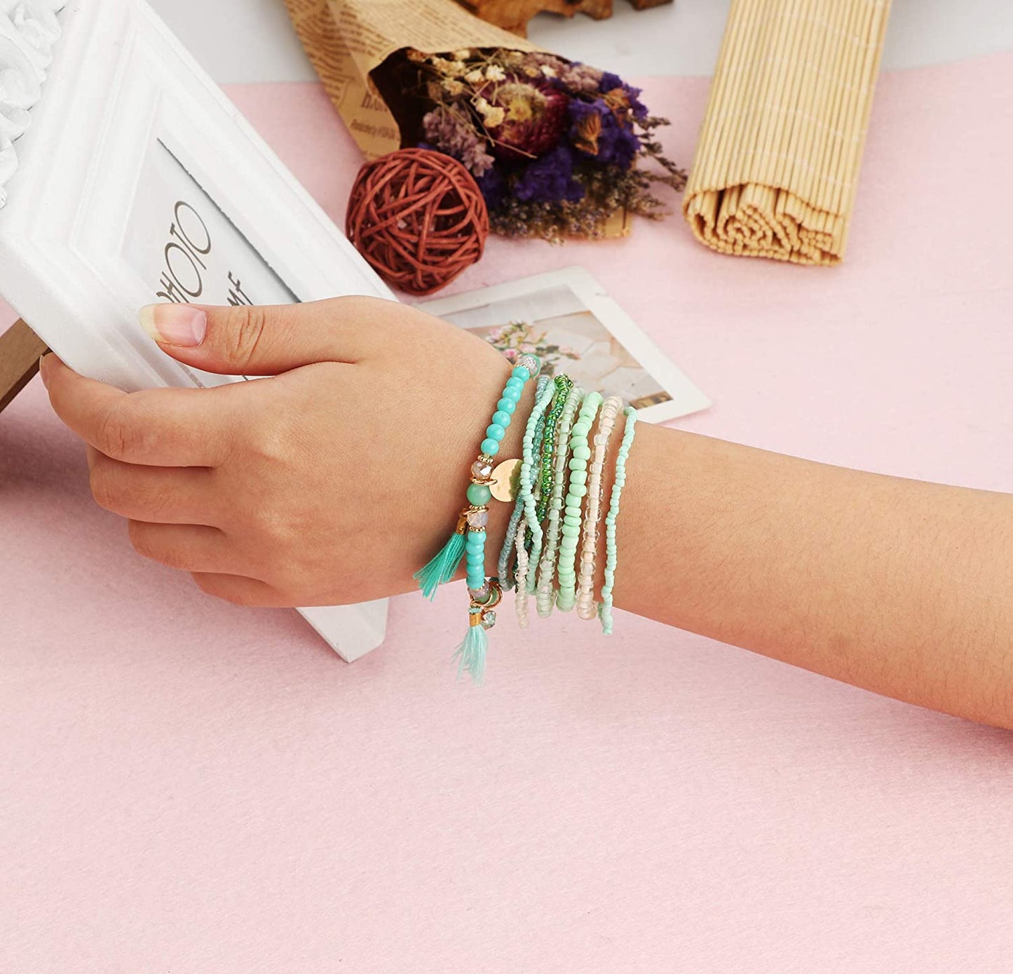 3-6 Sets Bohemian Beaded Multilayer Stretch Stackable Bracelet