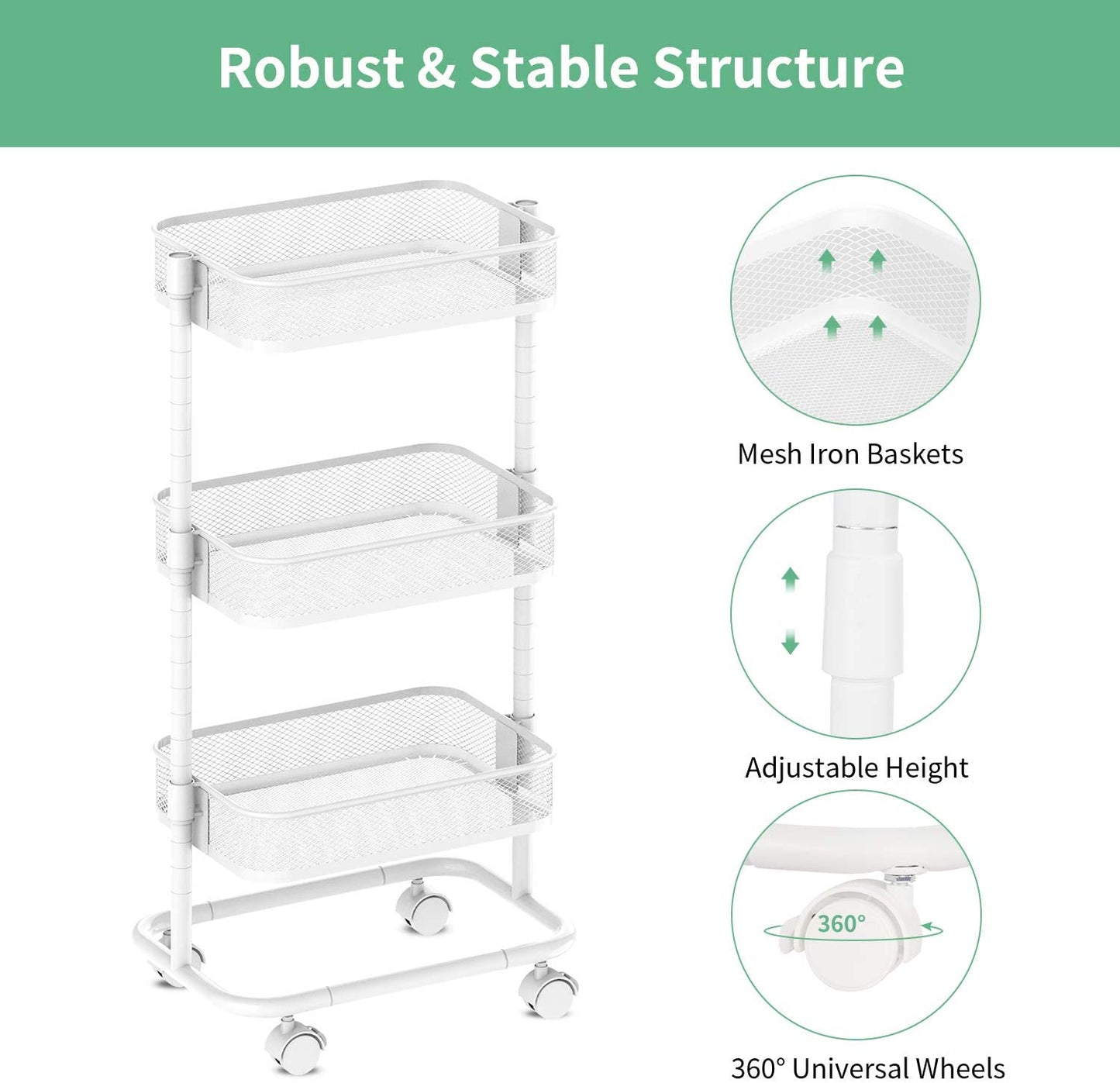 3-Tier Metal Rolling Utility Cart