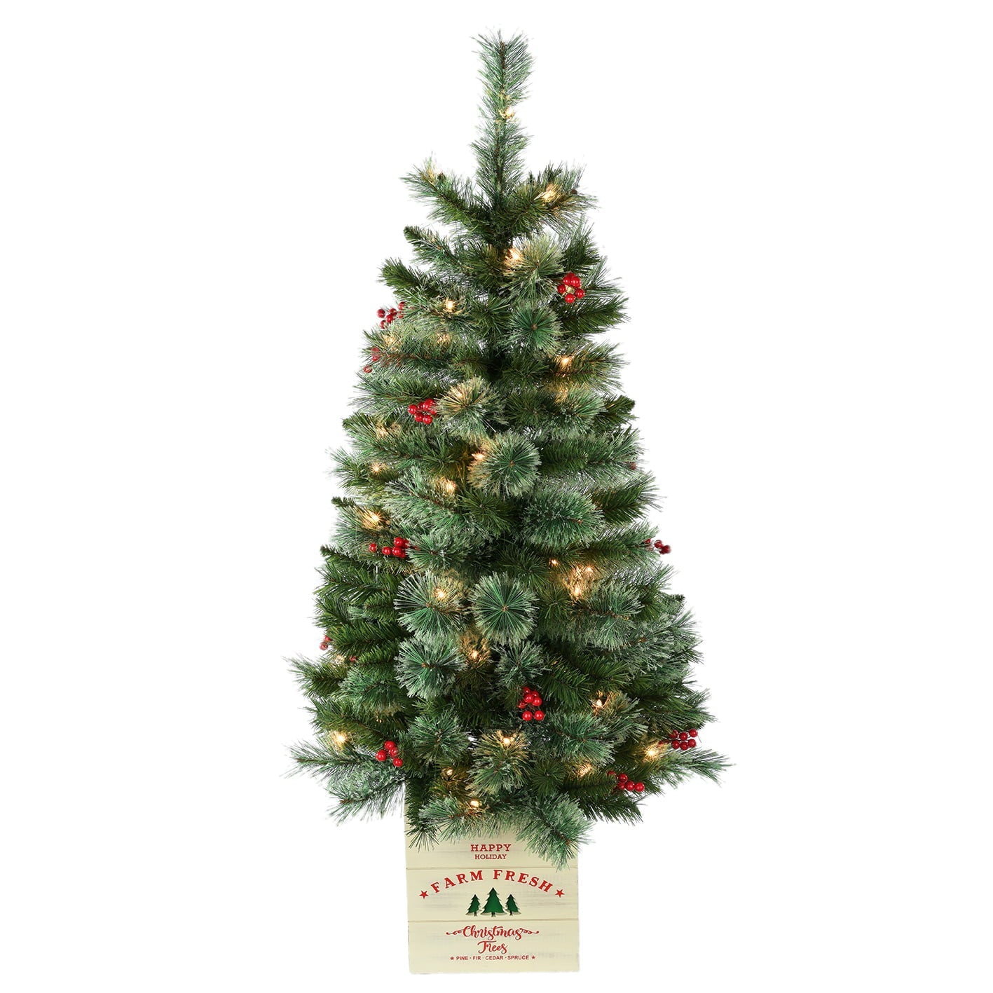 4-Foot Pre-Lit Artificial; Potted Christmas Tree w/ 50 Clear Lights