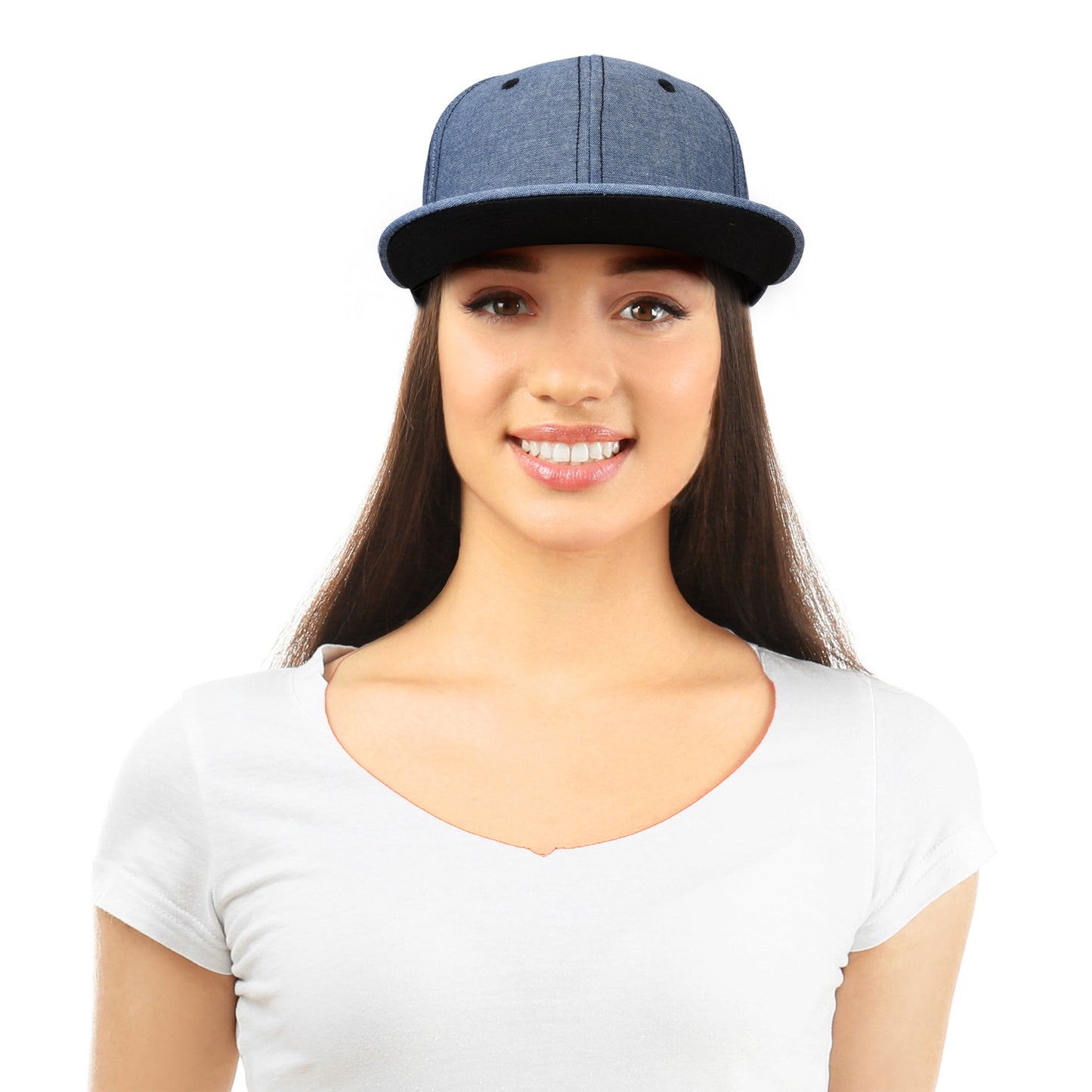 Men's Premium Flat Bill Snapback Chambray Hat 6 Panel Cap