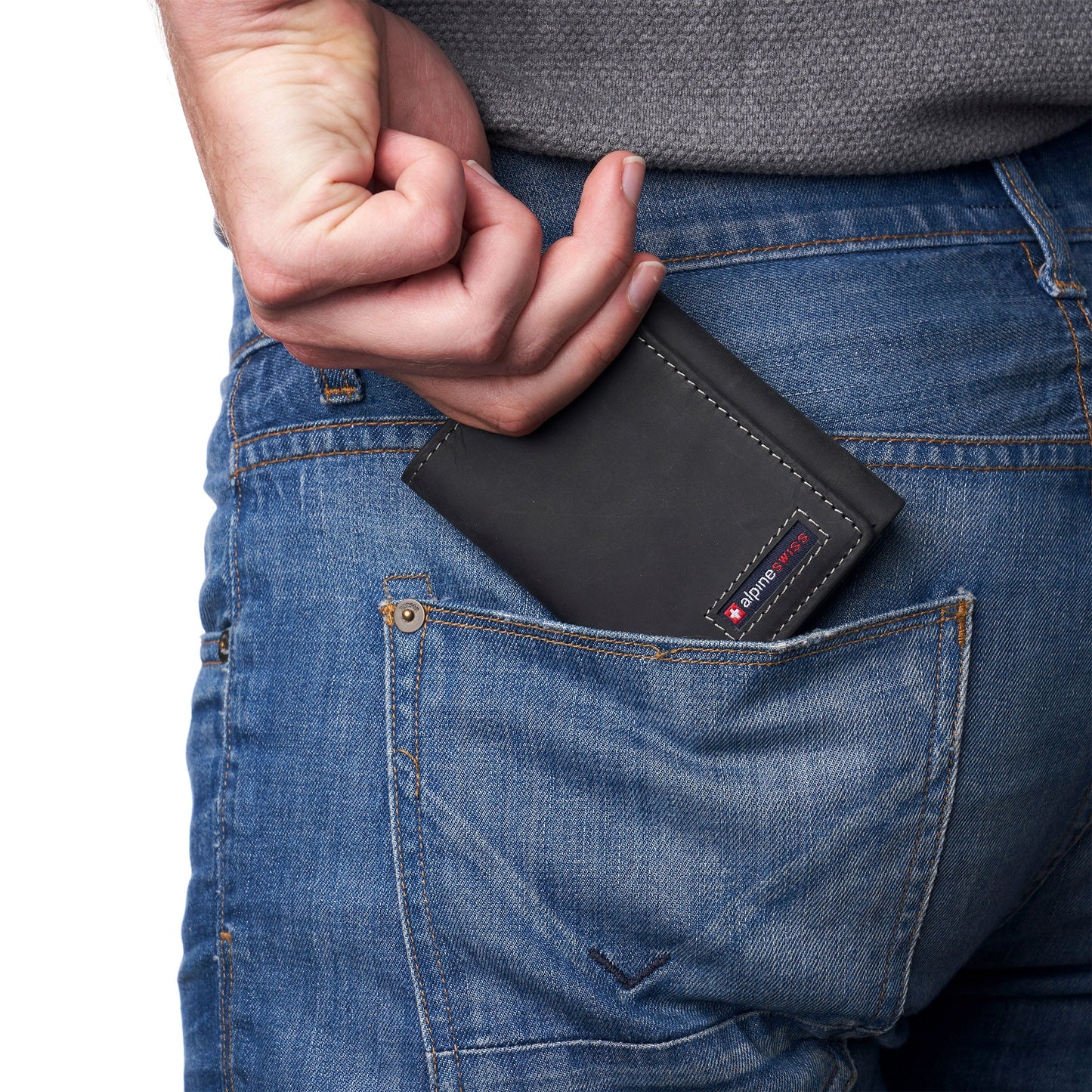 Mens RFID Protected Trifold Genuine Leather Wallet ID Window