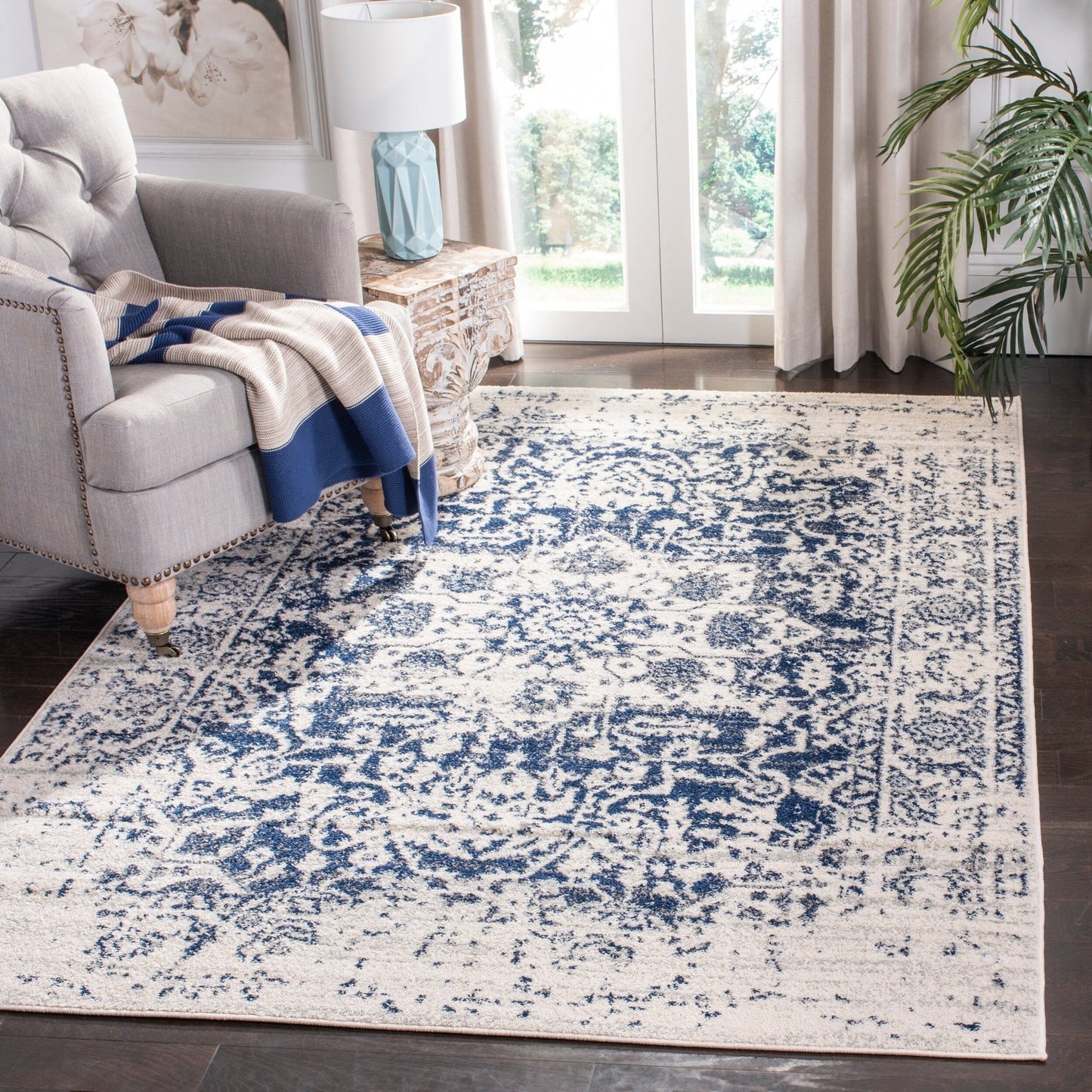 Madison Katina Traditional Area Rug, Cream/Navy, Rectangular  4' x 6'