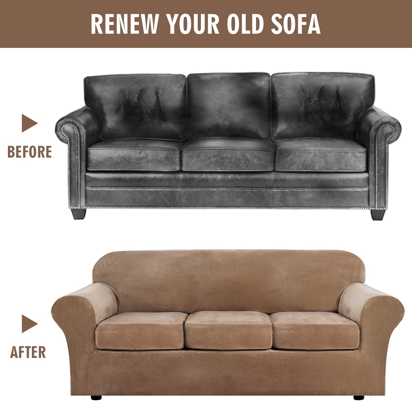 Sofa Covers for 3 Seaters (Base Cover Plus 3 Individual Cushion Covers)