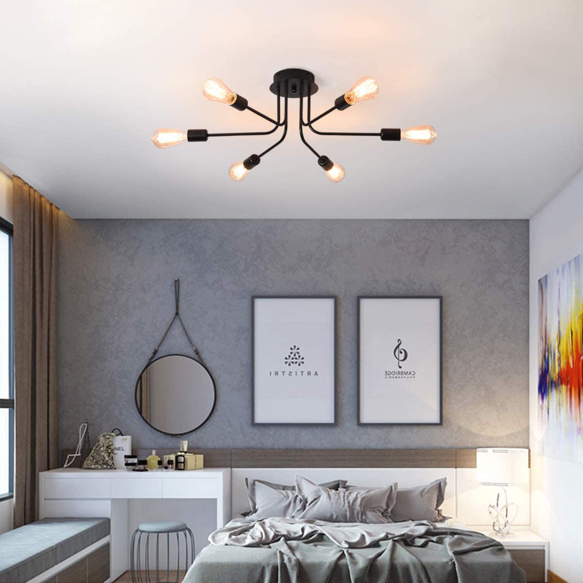 6-Light Semi Flush Sputnik Mount Ceiling Light Fixture