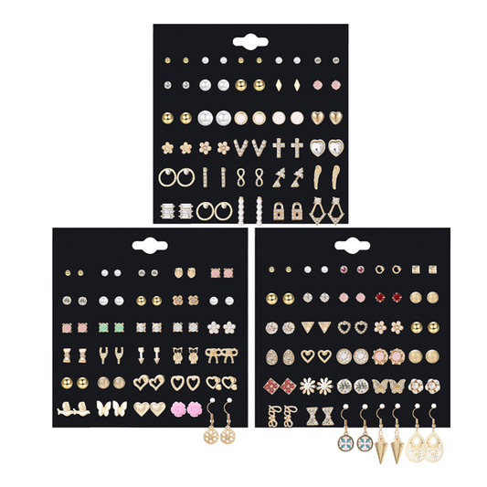 90 Pairs Assorted Multiple Small Cute Bar Geometric Arrow Bow Stud Earrings Sets