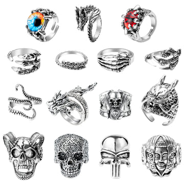 5Pcs Vintage Punk Rings Set, Stainless Adjustable Rings for Men