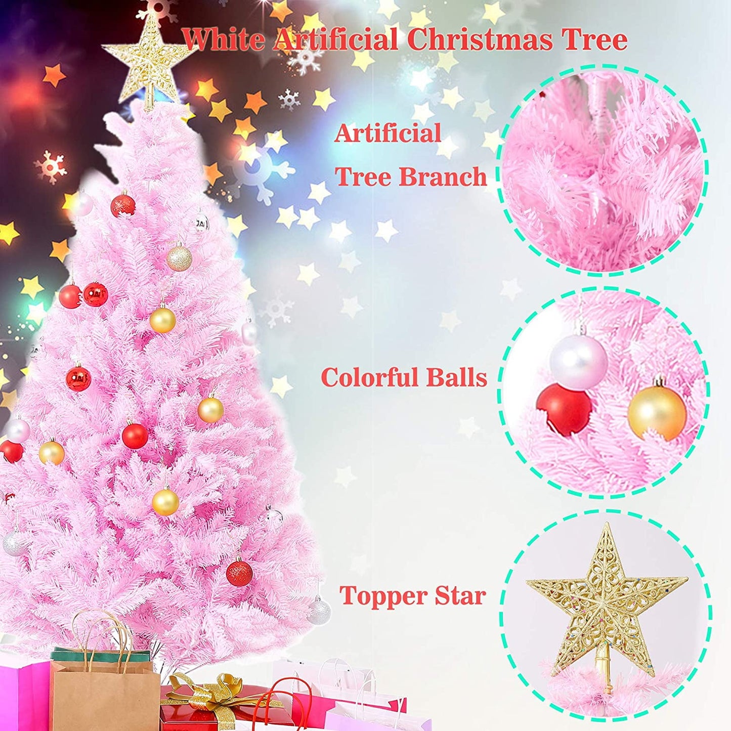 7ft Premium  Artificial Pre-Lit Christmas Tree w/  Ornaments & Star Topper