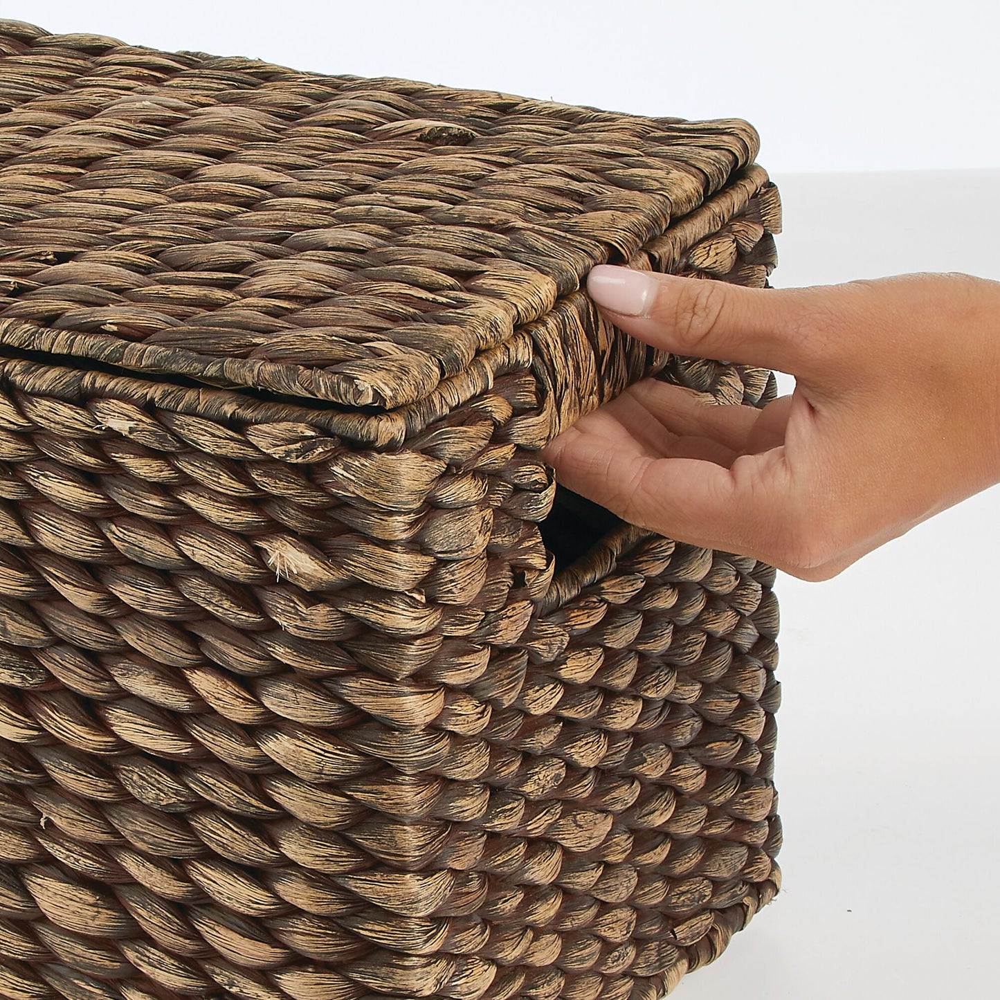 3 Natural Woven Water Hyacinth Organizer Basket Bin w/ Removable Lids