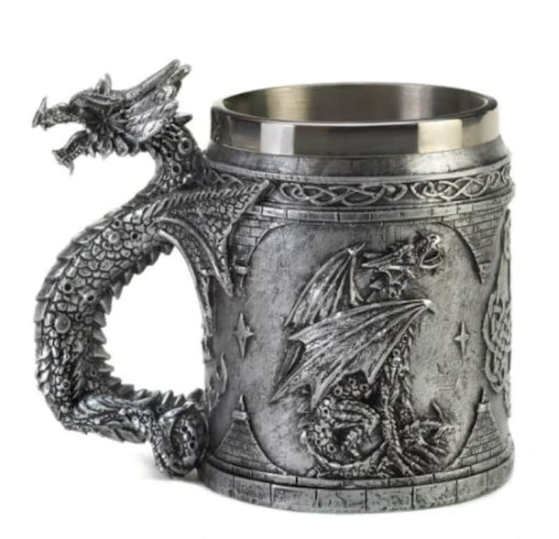 Celtic Dragon Mug, Detailed Unique Beer Coffee Cup Collectible Gift for Dragon Lovers and Decorative Mythical Figures