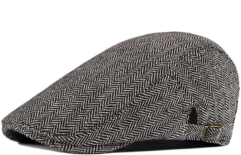 2 Pack Men's Cotton Flat Cap Ivy Gatsby Newsboy Hat (M)