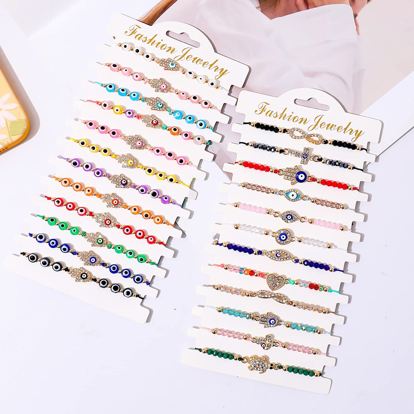 24 Pcs Evil Eye Protection Gold Evil Eye Anklets Jewelry Bracelet Set