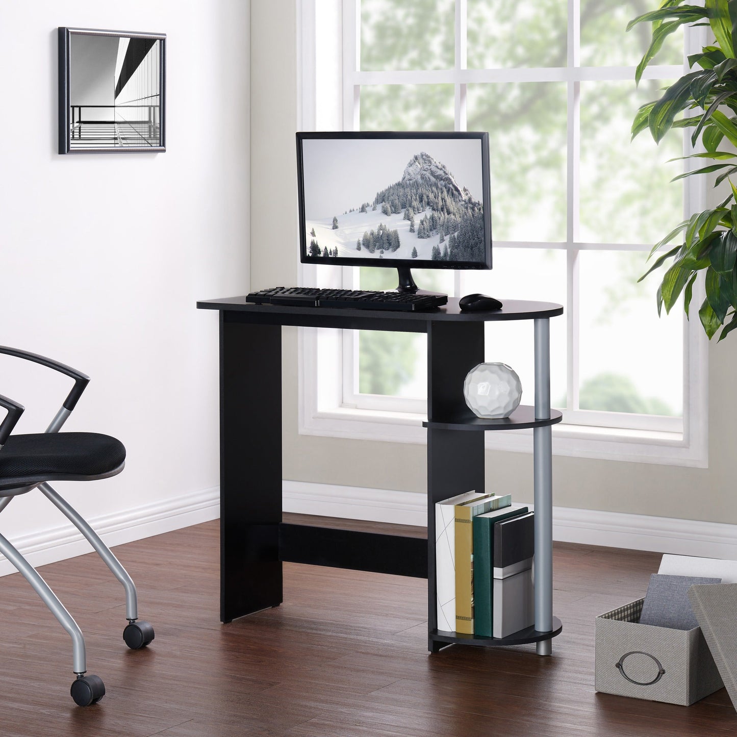 Computer Desk w/ Built-in Shelves, Black