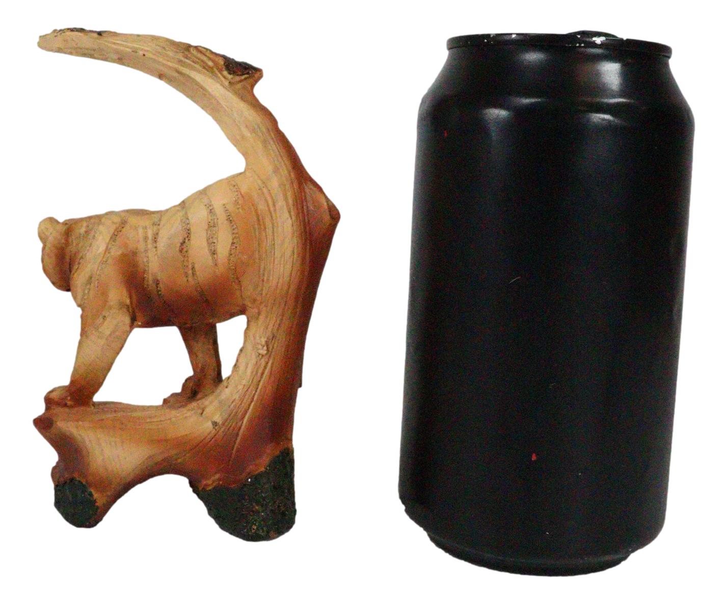 5" Prowling Bengal Tiger Faux Wood Cutout Carving Resin Figurine