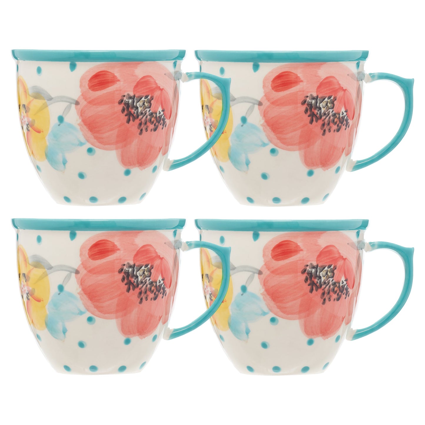 Vintage Bloom 4-Piece 16-Ounce Coffee Cup Set