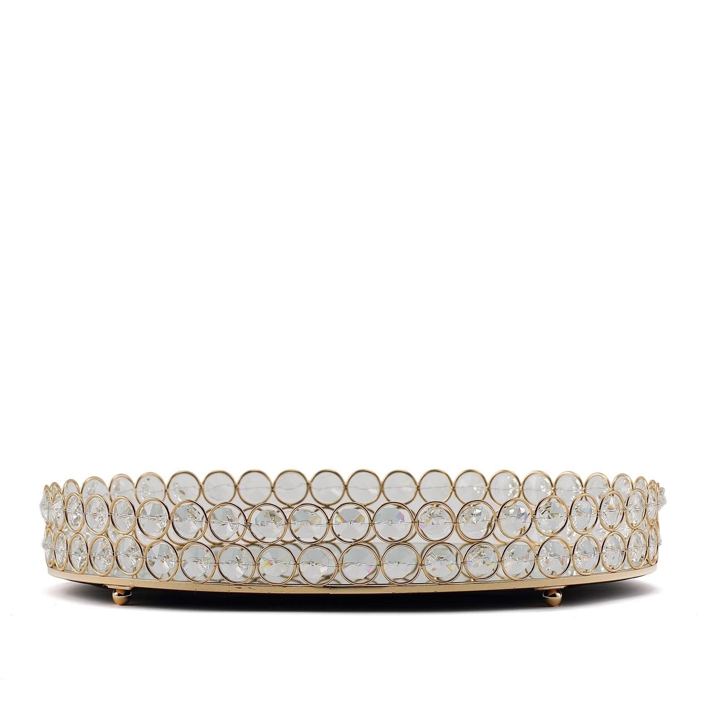 Set of 2 Gold Metal Crystal Beaded Decorative Serving Trays