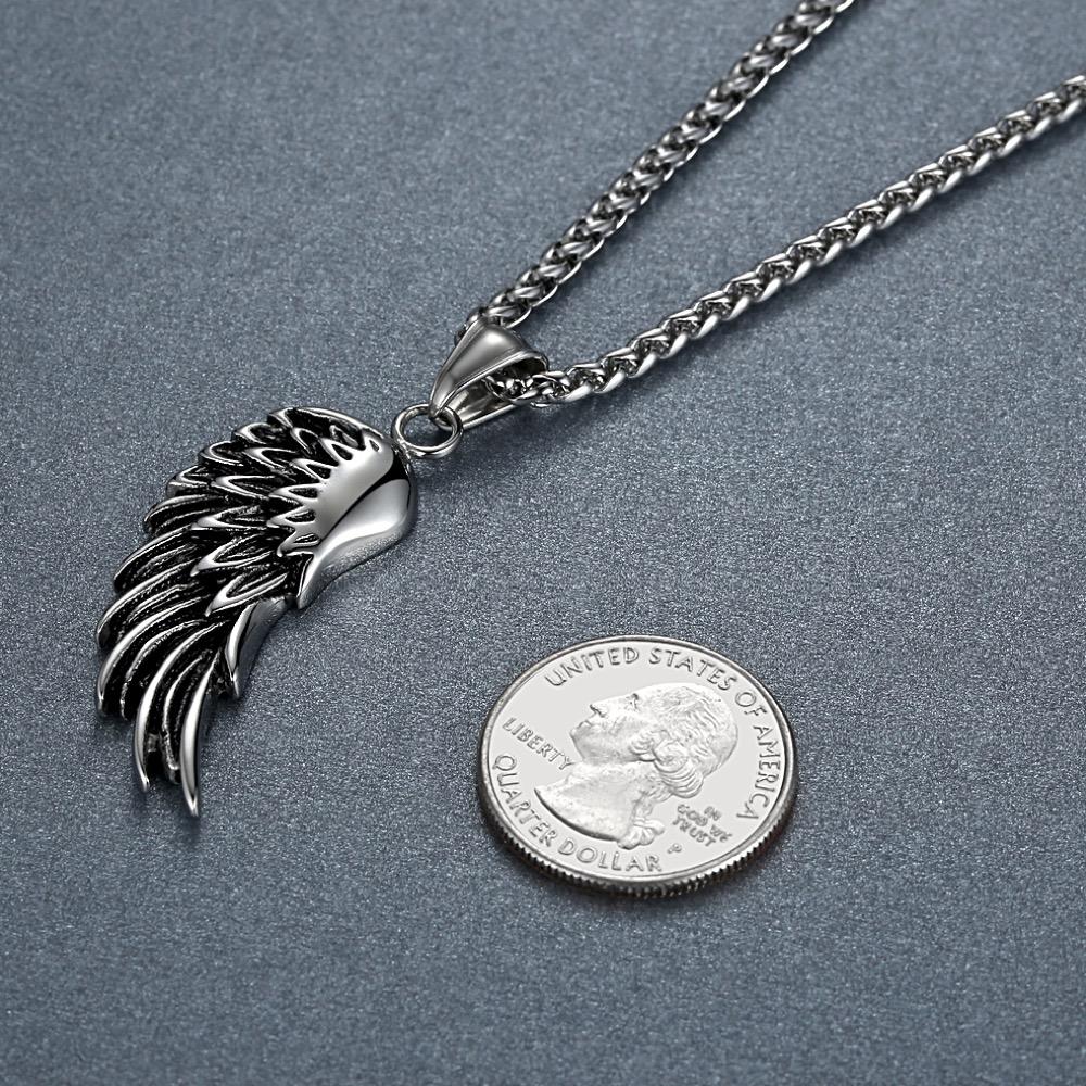 Stainless Steel Angel Wing Pendant Necklace for Men or Women