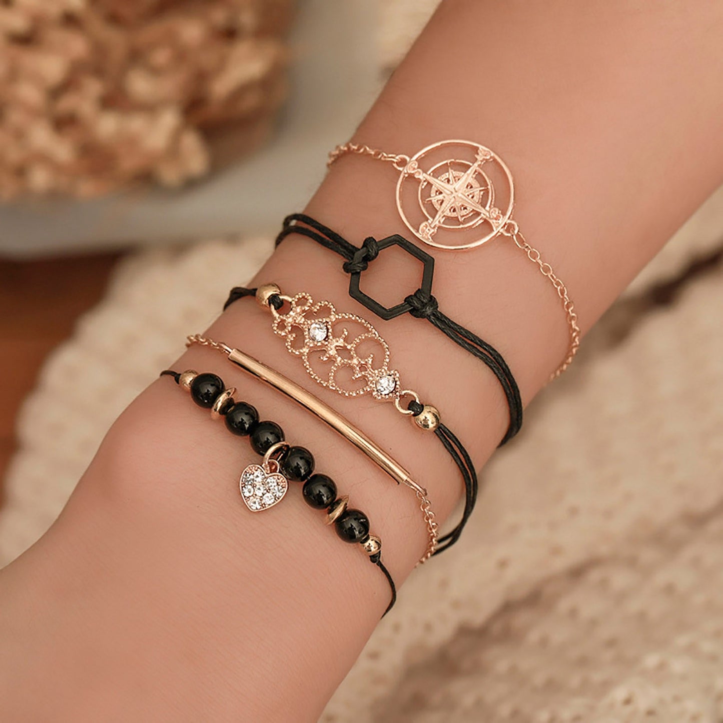 Boho Multilayer Bracelet Set Women Cuff Bangle Chain