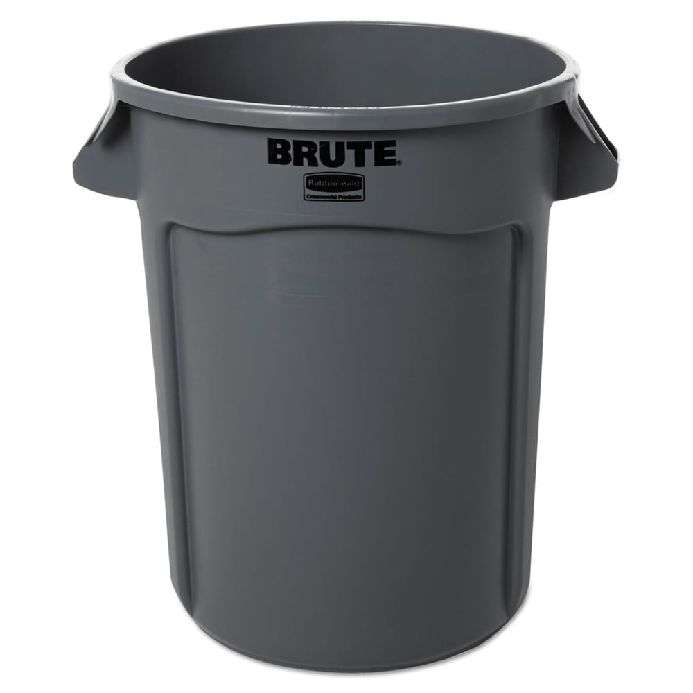 32 gal Brute Round Plastic Garage Trash Can, Gray
