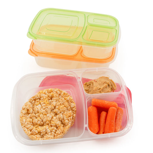 3-Compartment Plastic Portion Control Containers, 3-Pack