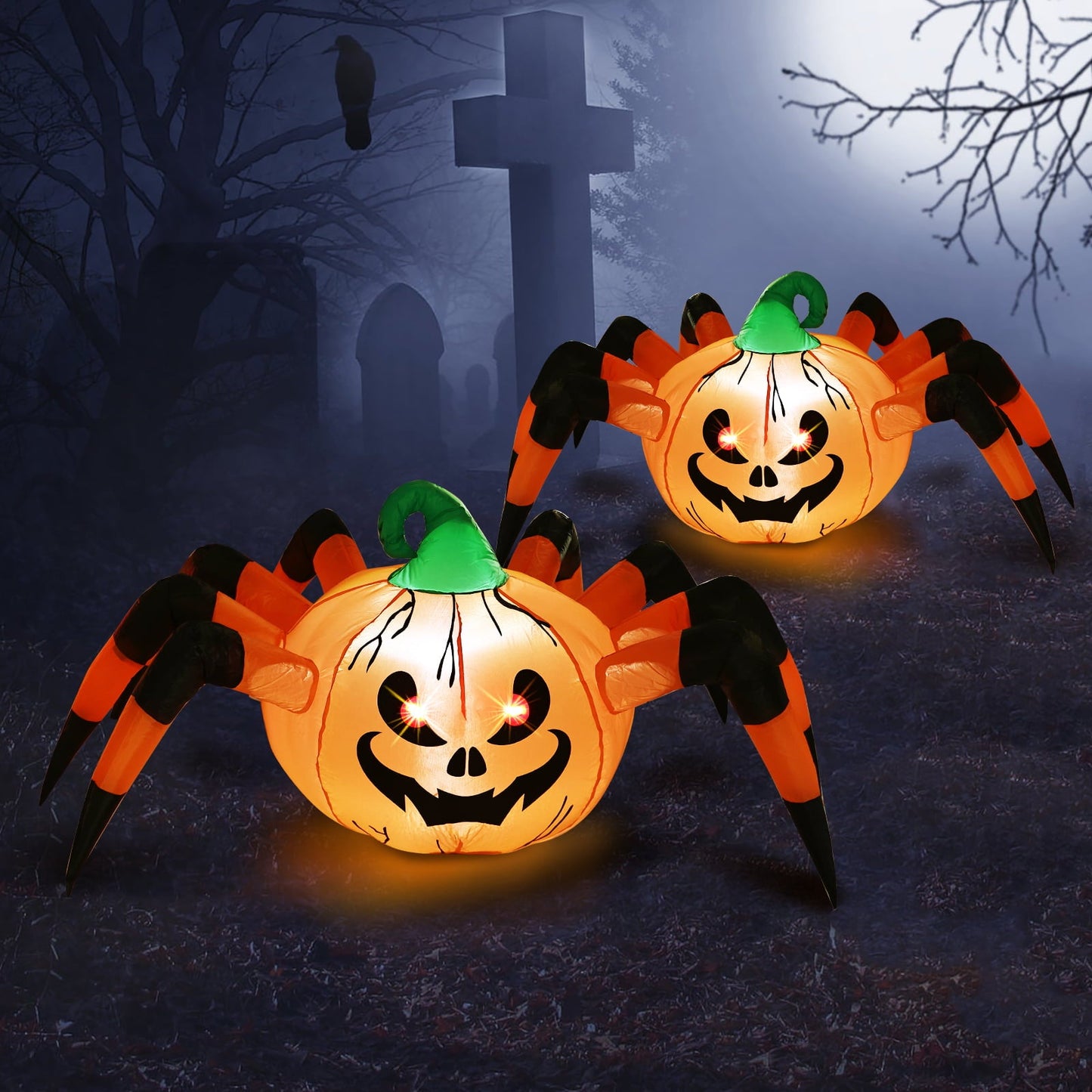 5FT Halloween Inflatables Pumpkin Spider w/ LED, 2 Packs