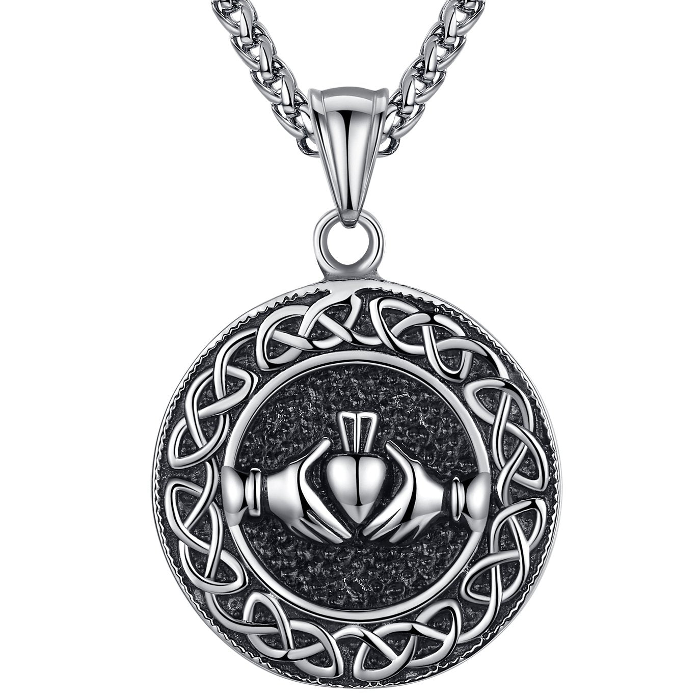 Stainless Steel Claddagh Celtic Knot Love Necklace for Men/Women