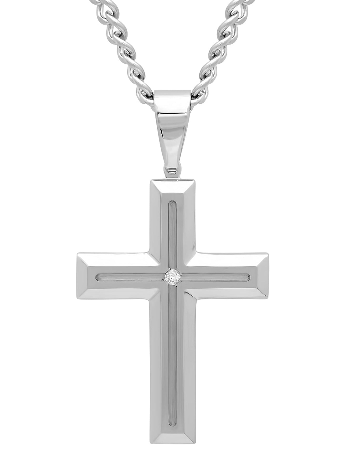 Mens Diamond Accent Stainless Steel Cross Pendant Necklace