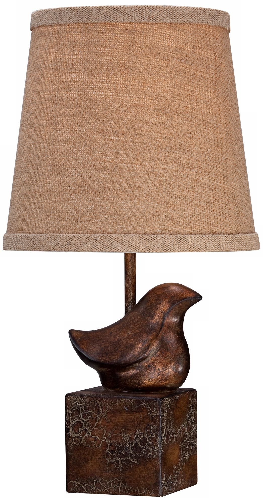Cottage Accent Table Lamp 15 1/2" High Bronze Crackle Bird Burlap