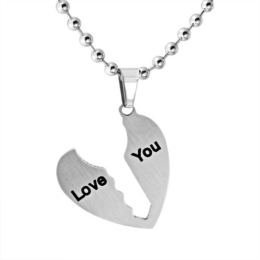 I Love You Couples 3PC Puzzle Heart Interlocking Key Pendant Necklace