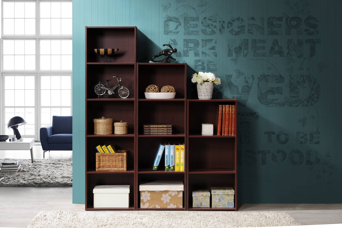 4-Shelf Wood Bookcase, Brown