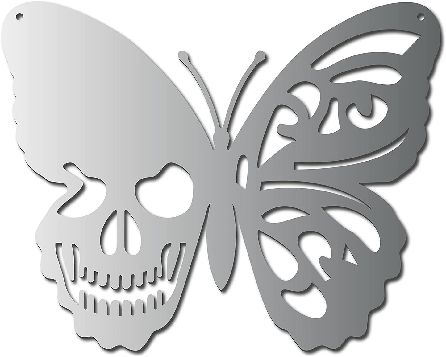 Large Silver Skull Metal Wall Art Butterfly Decoration 11.8 x 9.4 Inch