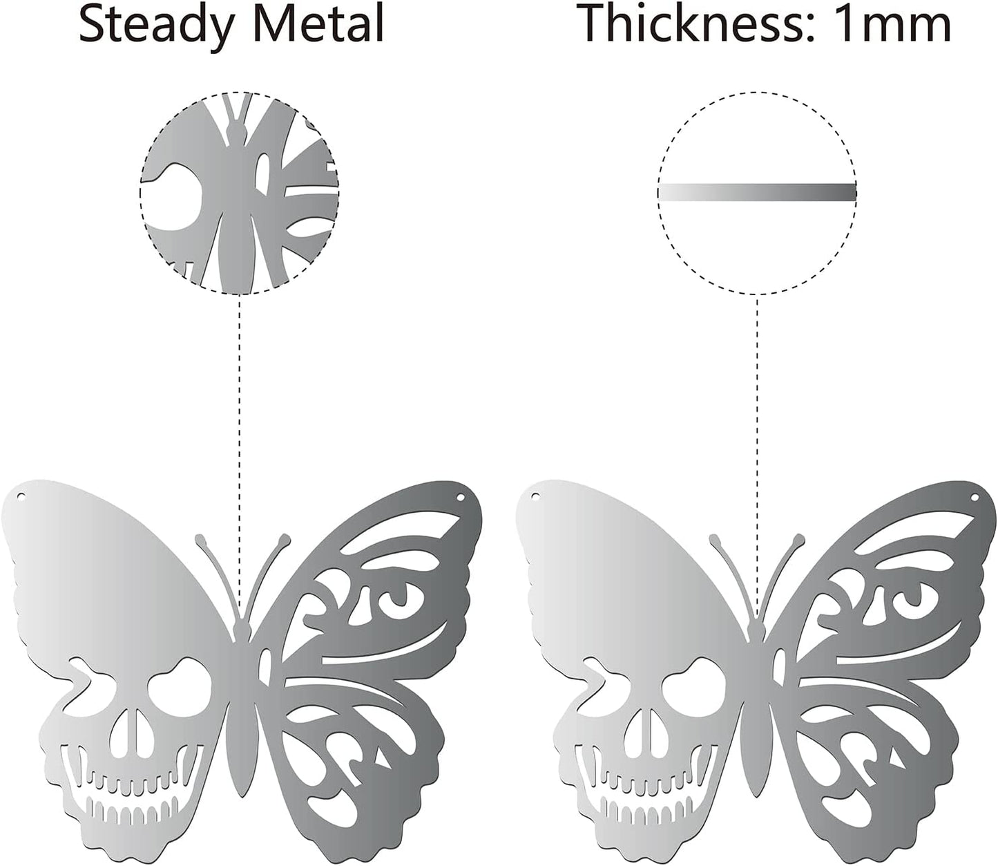 Large Silver Skull Metal Wall Art Butterfly Decoration 11.8 x 9.4 Inch