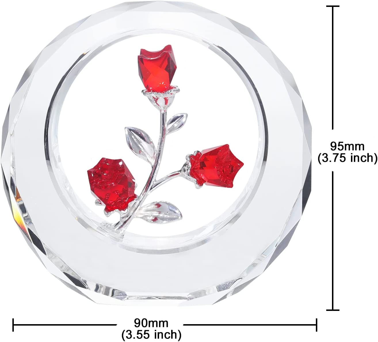 Crystal Tulips Flower Figurines with a Outer Circular Ring for Home Decoration (Ruby)