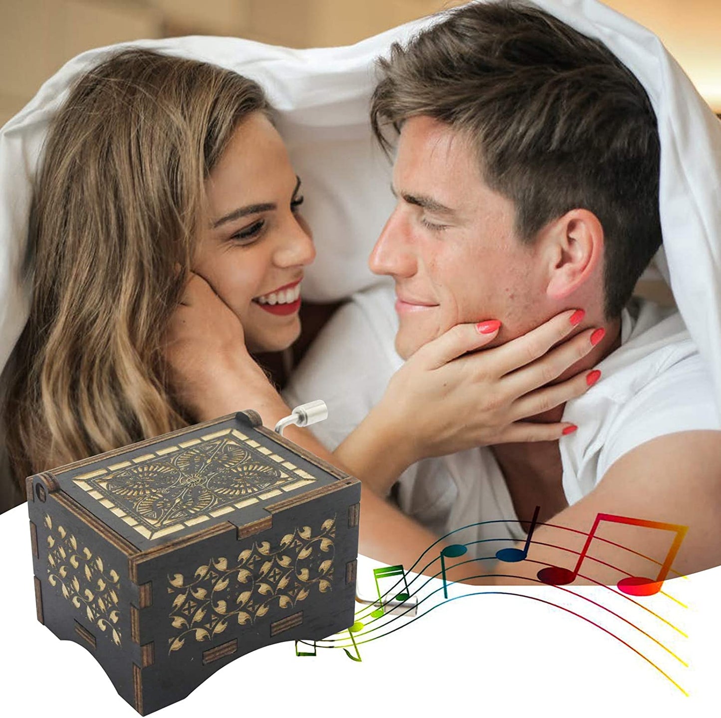 Can't Help Falling in Love Wood Music Box, Antique Engraved Best Gift fort Valentines Day (BLACK)