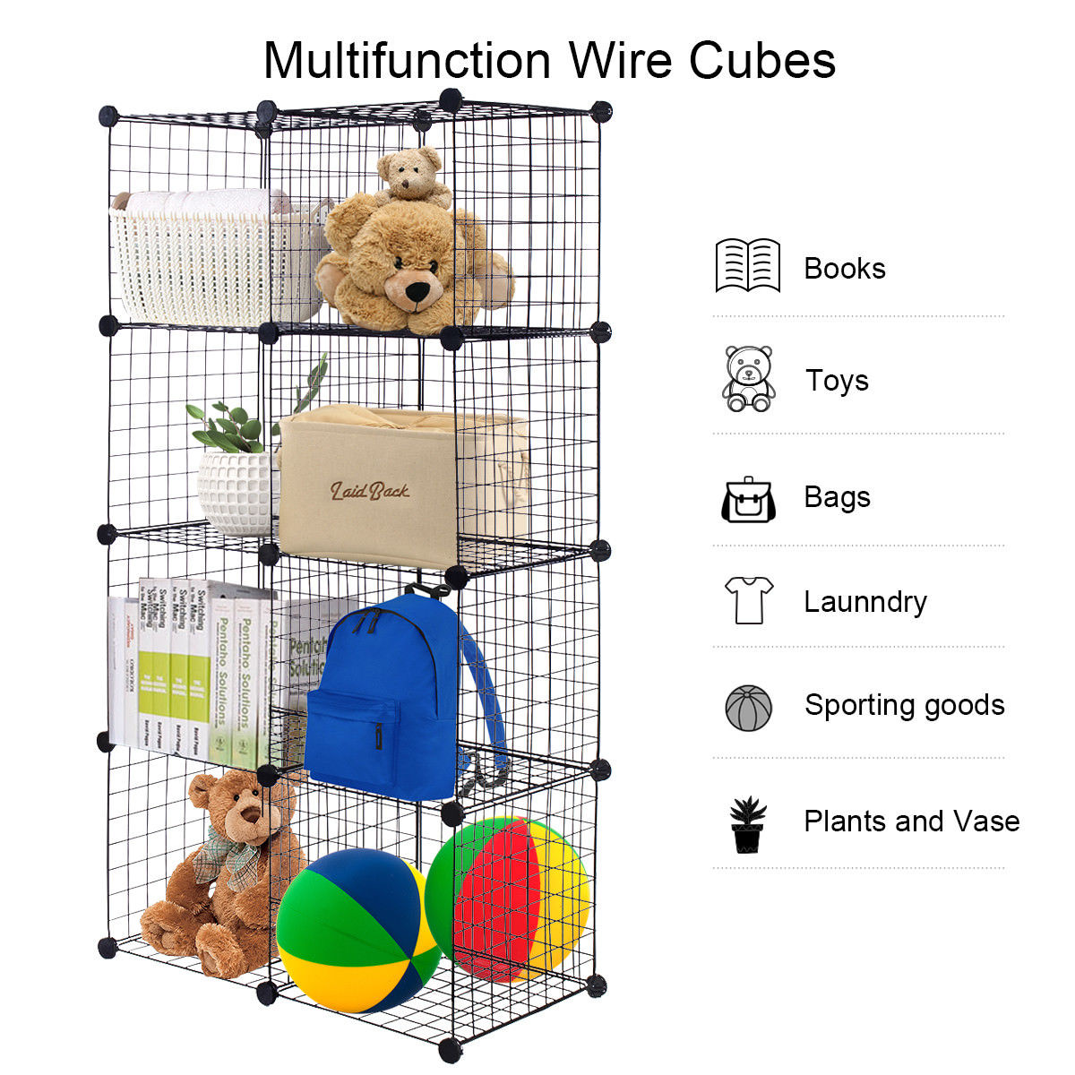 8 Cube Grid Wire Organizer Wardrobe Shelves Bookcase DIY