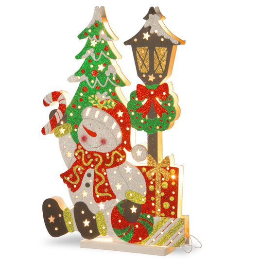 17.5" Pre-Lit  Christmas White Snowman Decoration