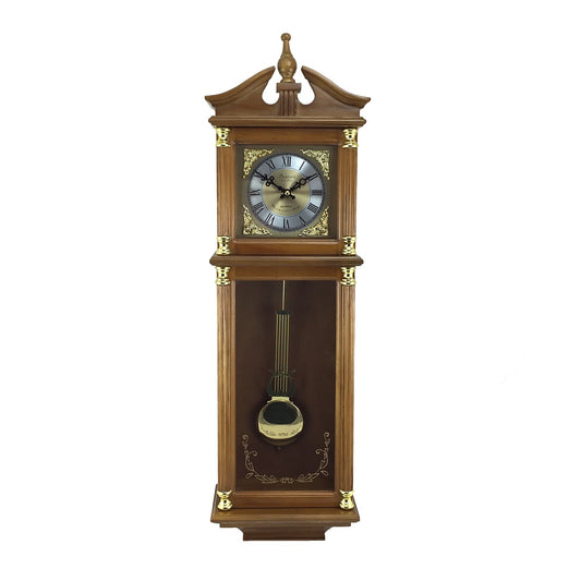 34.5" Antique Chiming Wall Clock w/ Roman Numerals in a Harvest Oak Finish