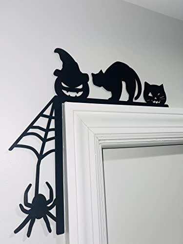 Black Cat Pumpkin & Spiderweb Door Corner Decoration