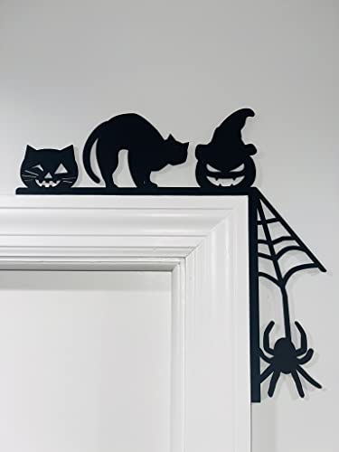 Black Cat Pumpkin & Spiderweb Door Corner Decoration