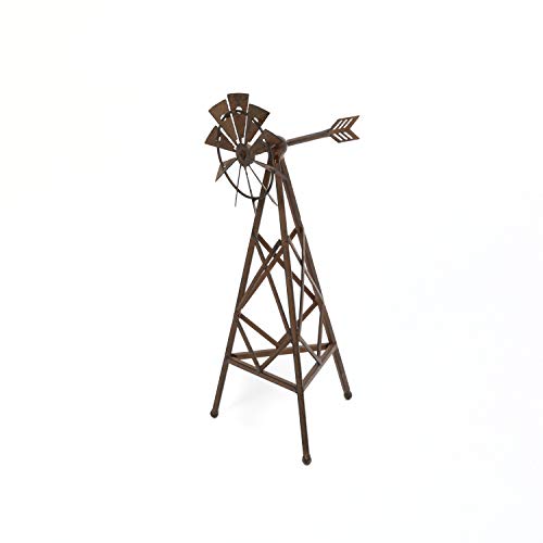 14." High Metal Windmill Decorative Accessory in Antique Rust Finish